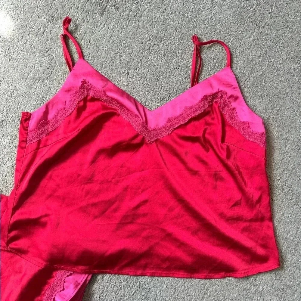 Lulus Two Piece Sleep Set Red Pink Lingerie Two Toned Womens XL Sensual - Picture 9 of 12